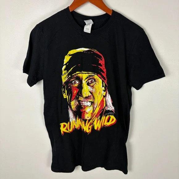 Hulk Hogan Running Wild T Shirt Black Wrestling Tee Medium Gildan Softstyle - Picture 2 of 5